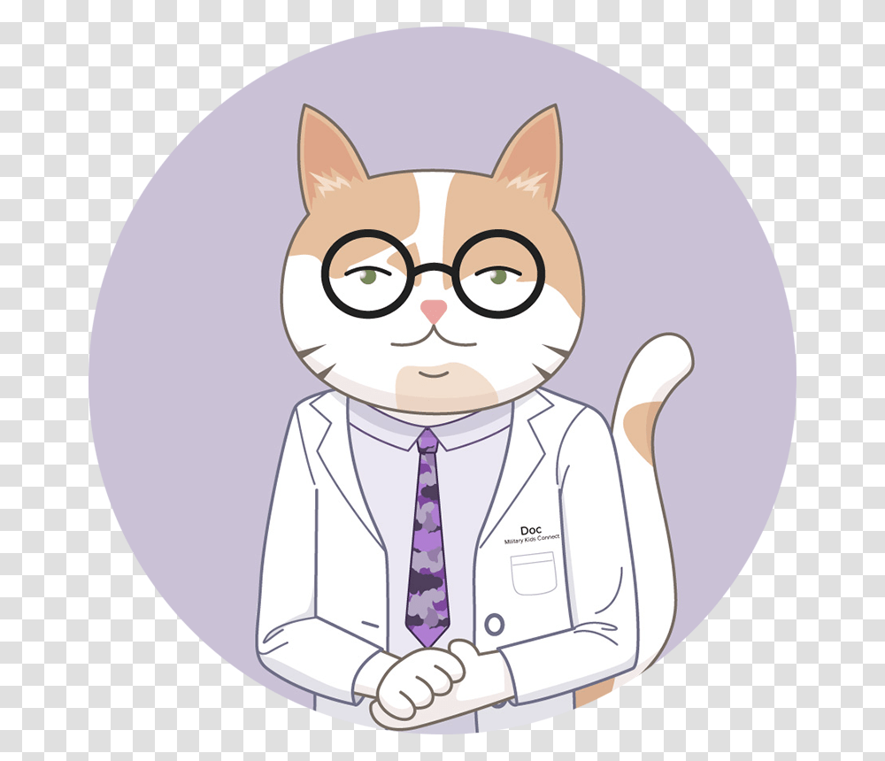 Cartoon Cat In Doctor Lab Coat Wearing Glasses With, Apparel, Tie, Accessories Transparent Png