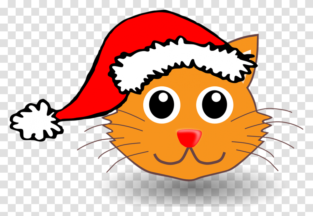 Cartoon Cat With Santa Hat Image Christmas Cat Clipart, Label, Animal, Mammal, Graphics Transparent Png