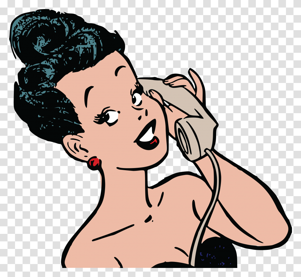 Cartoon Comic Characters Phone Woman Talking On Phone Cartoon, Hair, Head, Person, Human Transparent Png