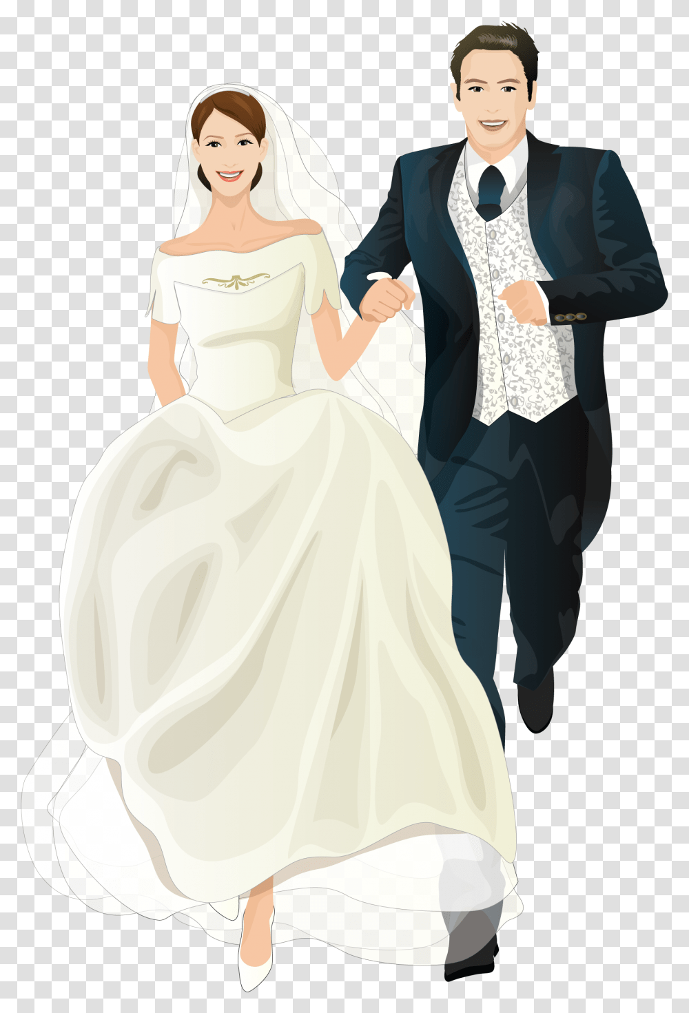 Cartoon Couple Suit Wedding, Apparel, Person, Gown Transparent Png