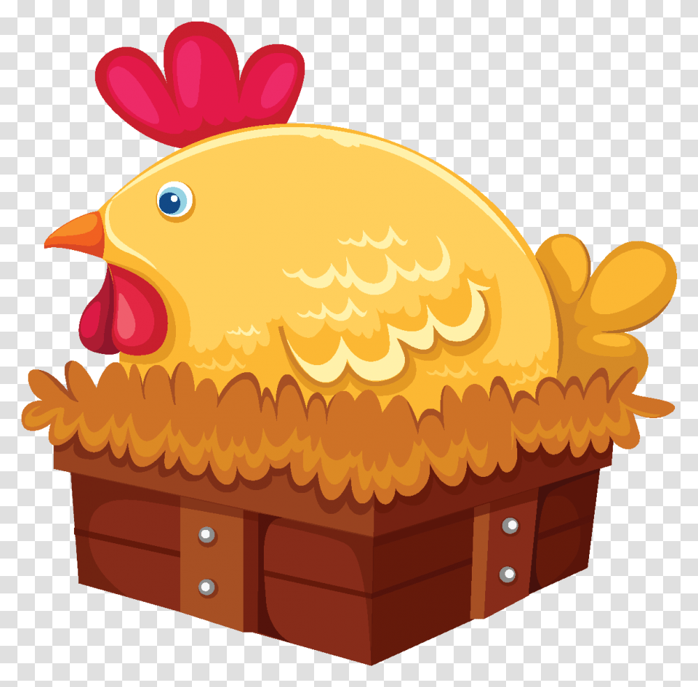 Cartoon Cute Rooster Chicken Nest Element Farm Animals, Food, Birthday Cake, Dessert, Sweets Transparent Png