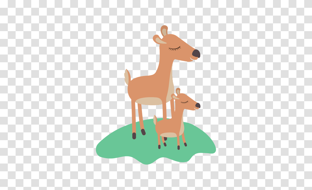 Cartoon Deer Mom And Calf Over Grass In Colorful Silhouette, Wildlife, Animal, Mammal, Antelope Transparent Png
