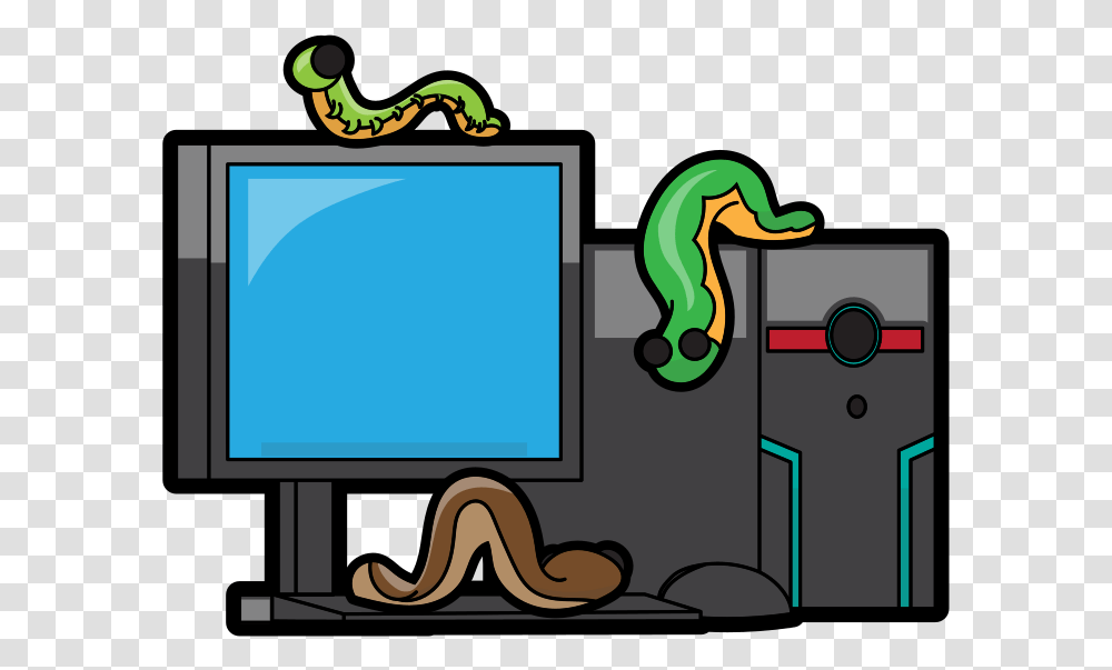 Cartoon Desktop Infected By Worms Clipart Download, Monitor, Screen, Electronics, Reptile Transparent Png