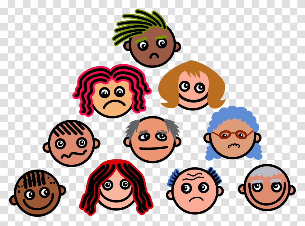 Cartoon Faces Expressions Emotions Diversity Crowd, Head, Performer, Hair, Portrait Transparent Png