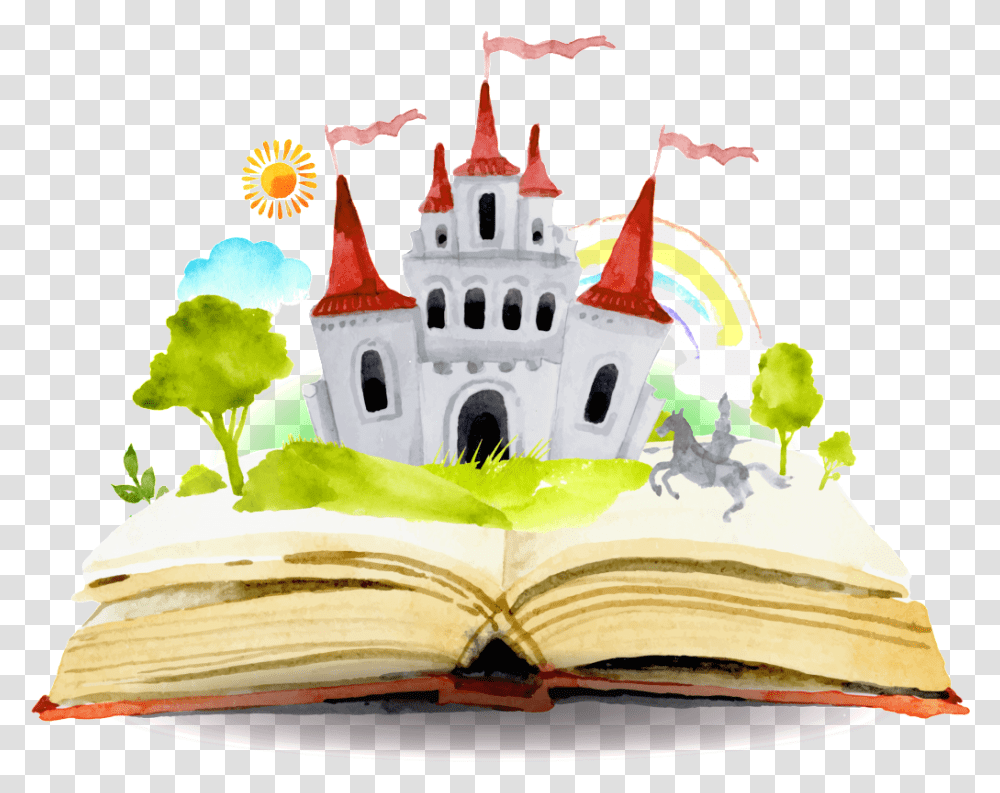 Cartoon Fairy Tale Book Castle Pattern Elements Fairy Tale Book, Cake, Dessert, Food, Birthday Cake Transparent Png