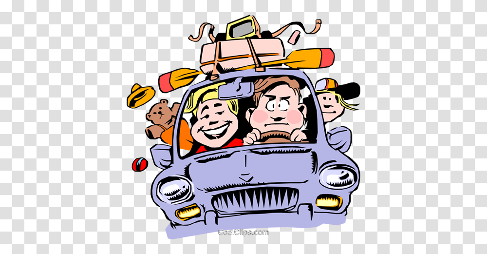 Cartoon Family Vacation Royalty Free Vector Clip Art Illustration, Person, Transportation, Vehicle Transparent Png