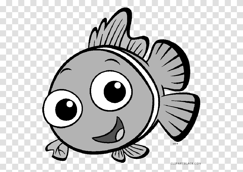 Cartoon Fish Clipart Black And White, Face, Stencil, Animal Transparent Png