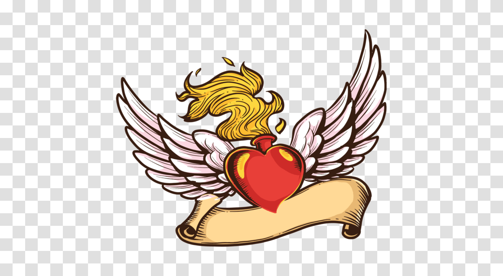 Cartoon Flaming Winged Heart, Angel, Archangel, Cupid Transparent Png