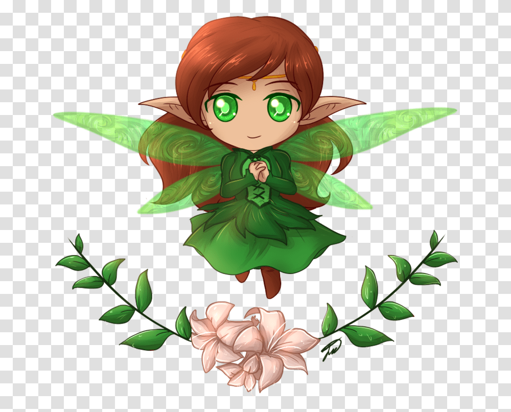 Cartoon Forest Fairy, Green, Plant, Floral Design Transparent Png