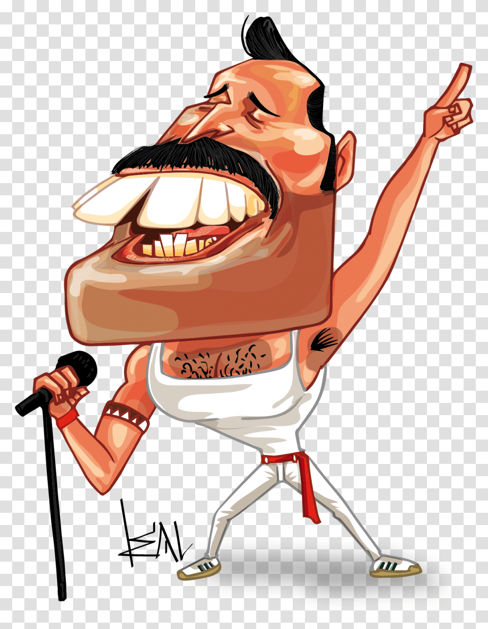 Cartoon Freddie Mercury Cartoon Free, Label, Helmet, Figurine Transparent Png