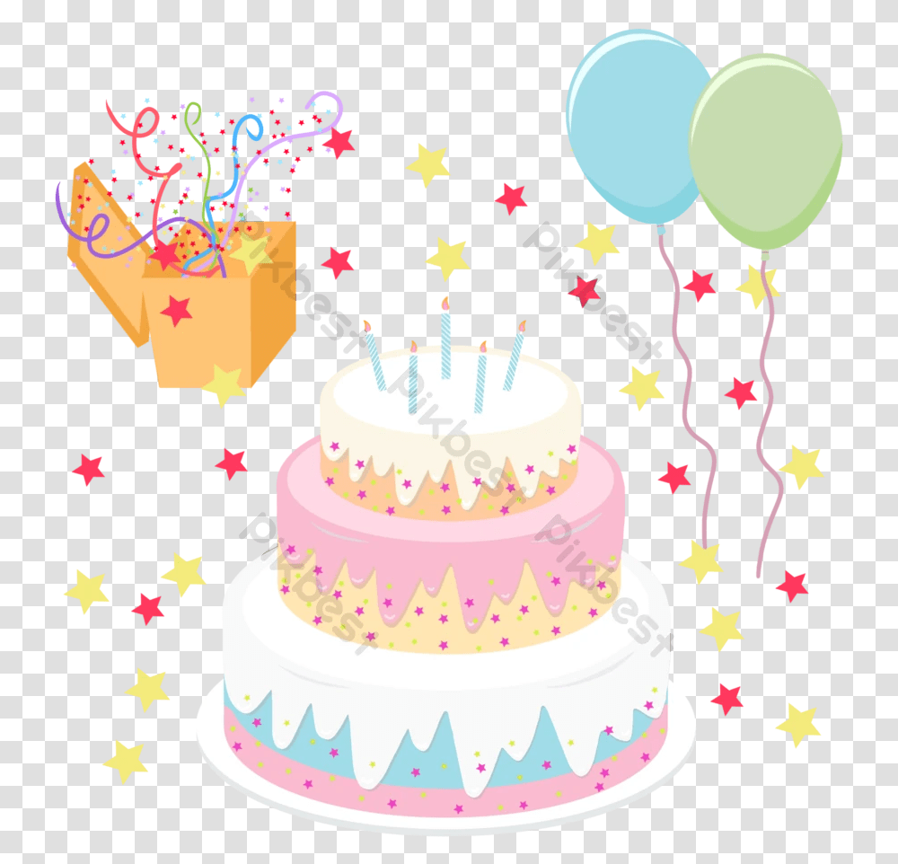 Cartoon Fresh Birthday Cake Balloon Gift Vector Elements Birthday Party, Dessert, Food, Wedding Cake, Sweets Transparent Png