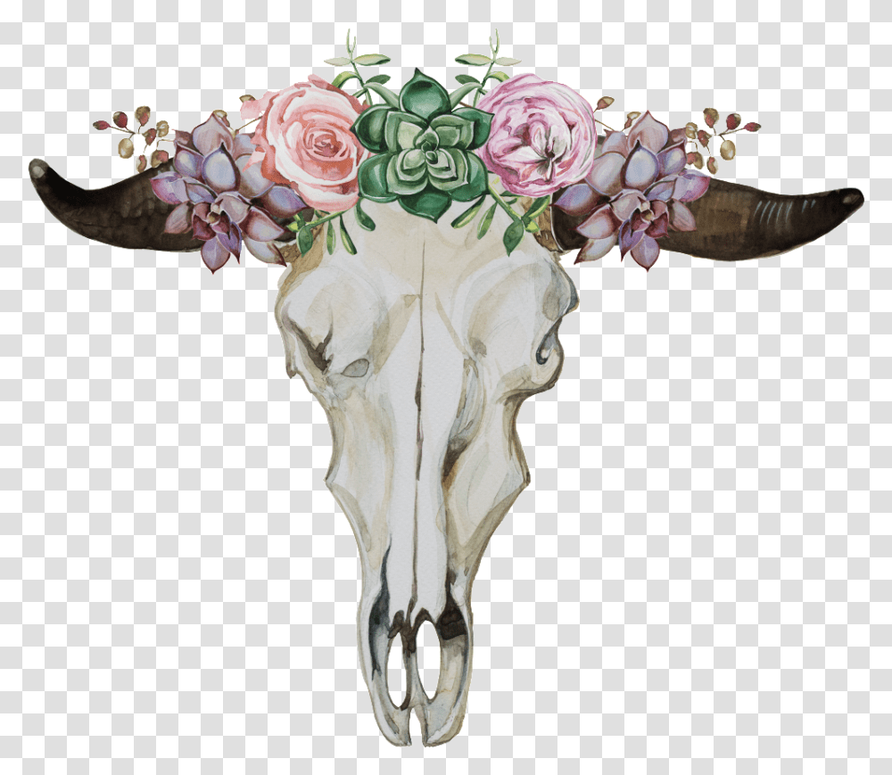 Cartoon Fresh Flower Cow Head Flowers Head Cartoon, Floral Design, Pattern, Plant Transparent Png