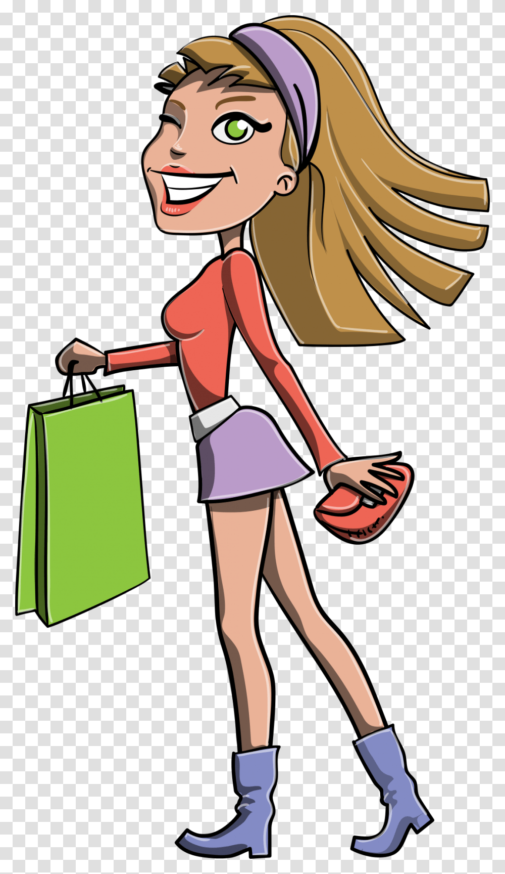 Cartoon Girl Shopping, Person, Human, Female, Bag Transparent Png