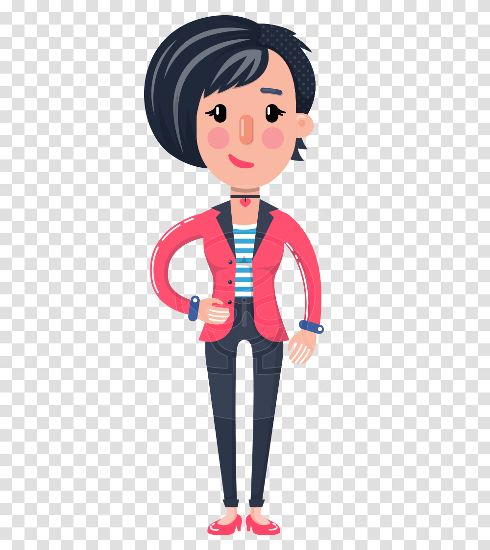 Cartoon Girl With Short Hair Vector Character Cartoon Girl With Short Black Hair, Life Buoy, Apparel Transparent Png