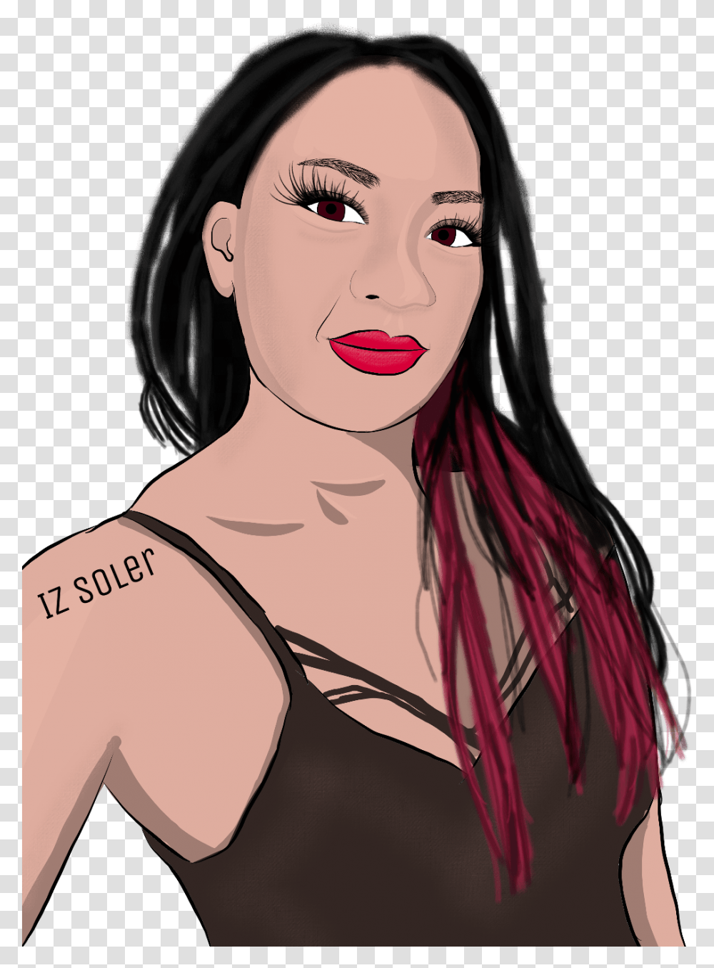 Cartoon Girl Woman Blackhair Blackpower Red Beautiful Illustration, Face, Person, Shoulder, Female Transparent Png