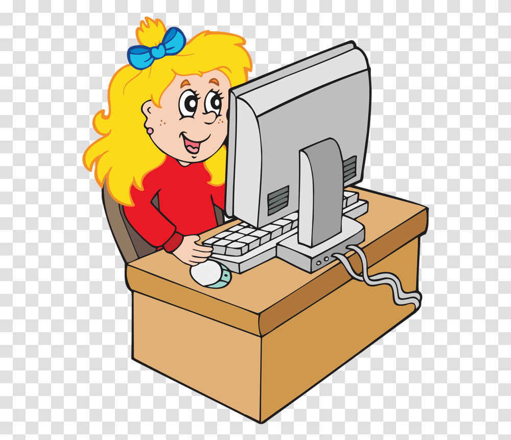 Cartoon Girl Working With Computer Girl Computer Clipart, Worker, Word, Furniture, Postal Office Transparent Png