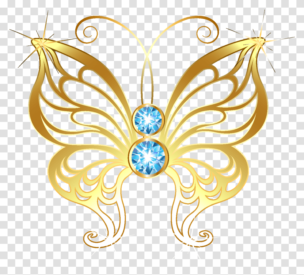 Cartoon Golden Line Butterfly Element Butterflies, Jewelry, Accessories, Accessory, Gemstone Transparent Png
