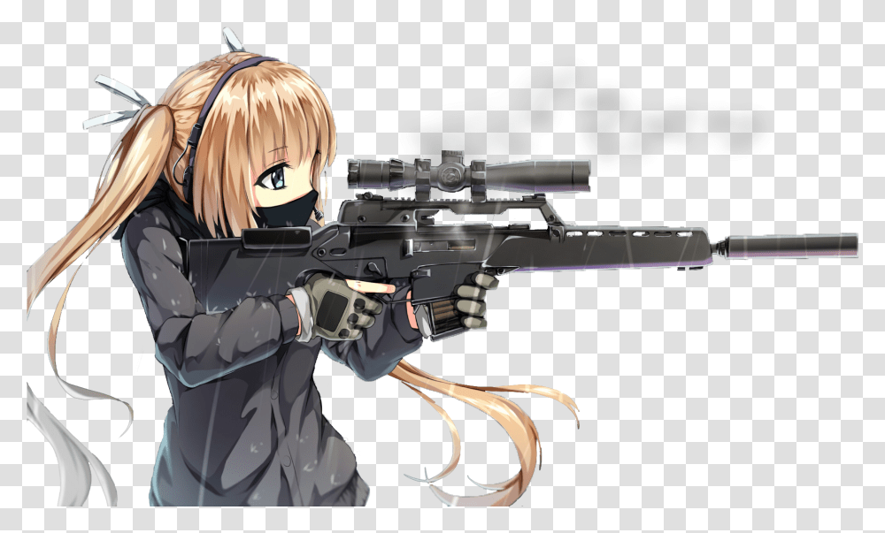 Cartoon Gun Anime Girl With Gun, Weapon, Weaponry, Person, Human Transparent Png