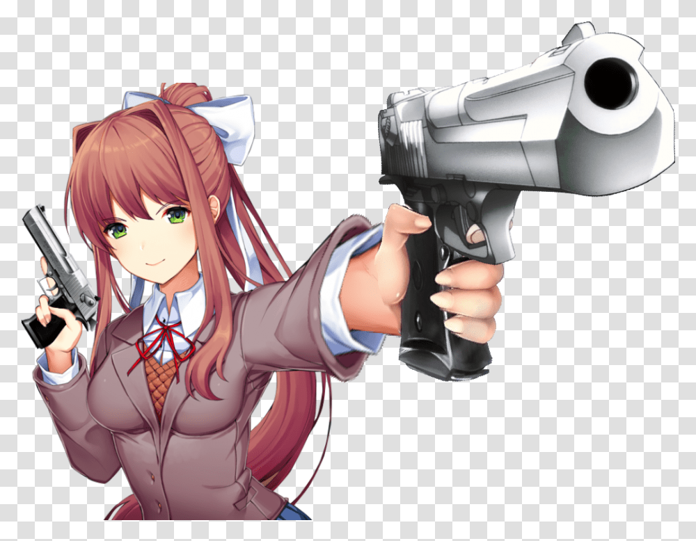 Cartoon Gun Monika Holding A Gun, Person, Human, Appliance, Power Drill Transparent Png
