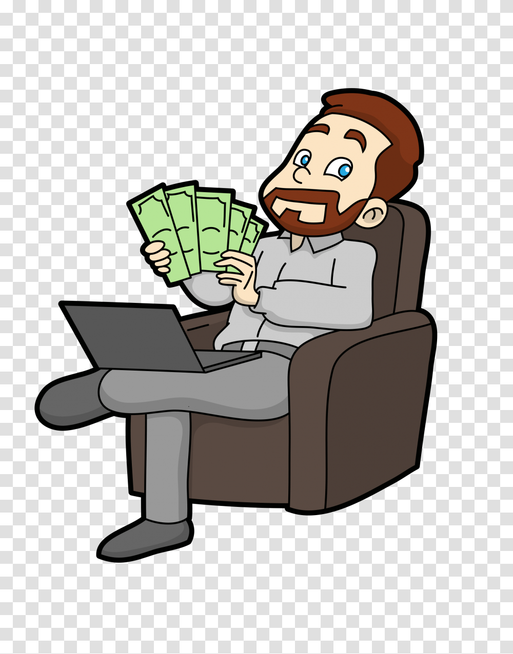 Cartoon Guy Counting Money He Made Online, Furniture, Chair, Sitting, Armchair Transparent Png