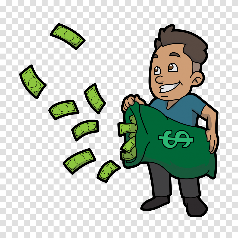 Cartoon Guy Letting Money Fly, Person, Human, Graduation Transparent Png