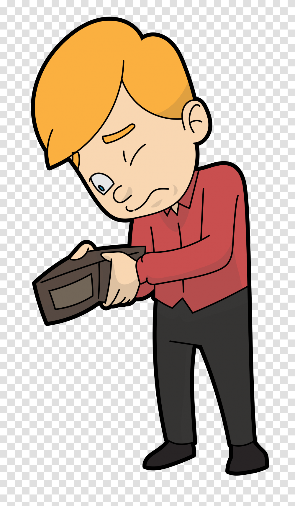 Cartoon Guy Looking For Money In His Empty Wallet, Person, Human Transparent Png