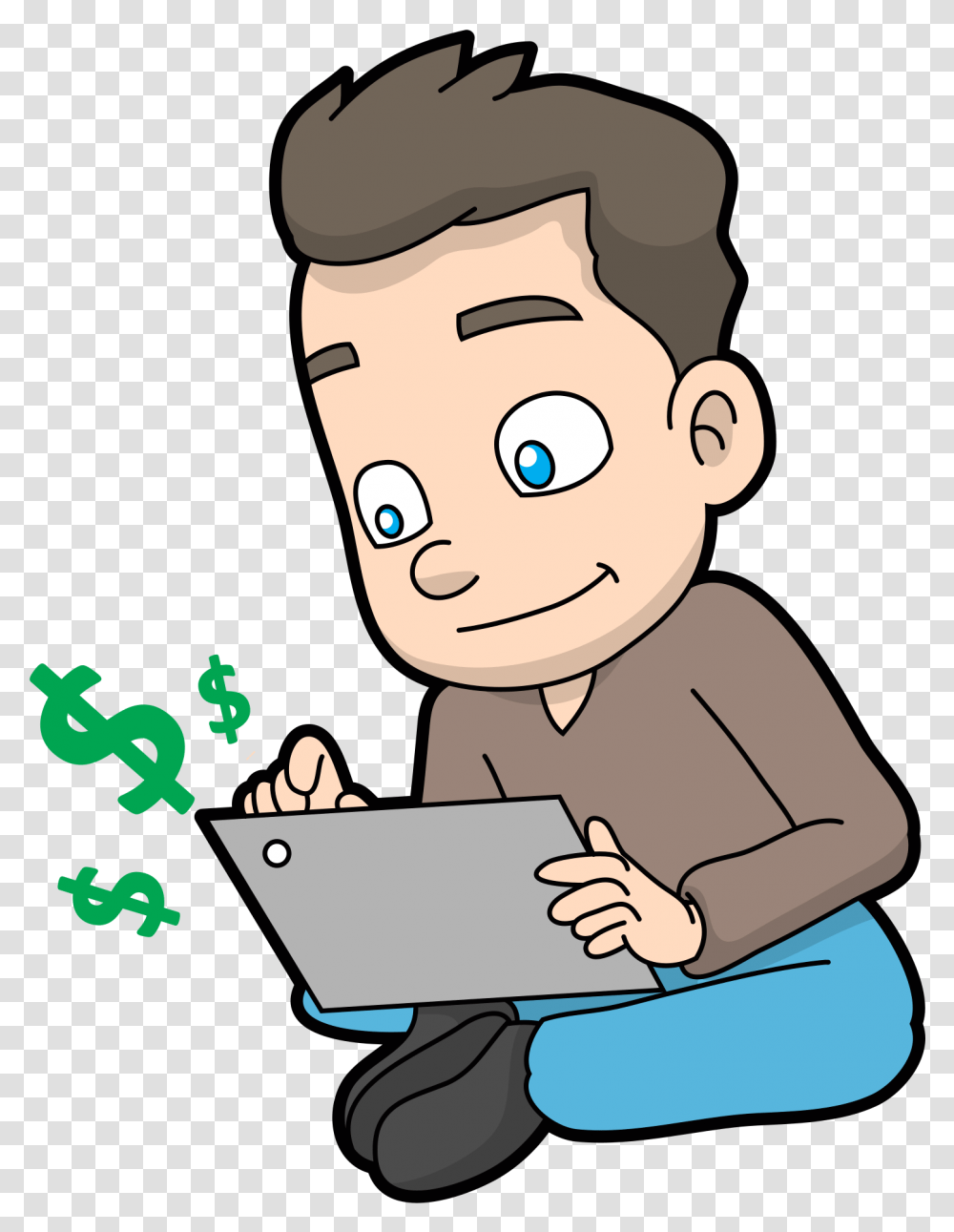 Cartoon Guy Making Money Online Cartoon, Reading Transparent Png