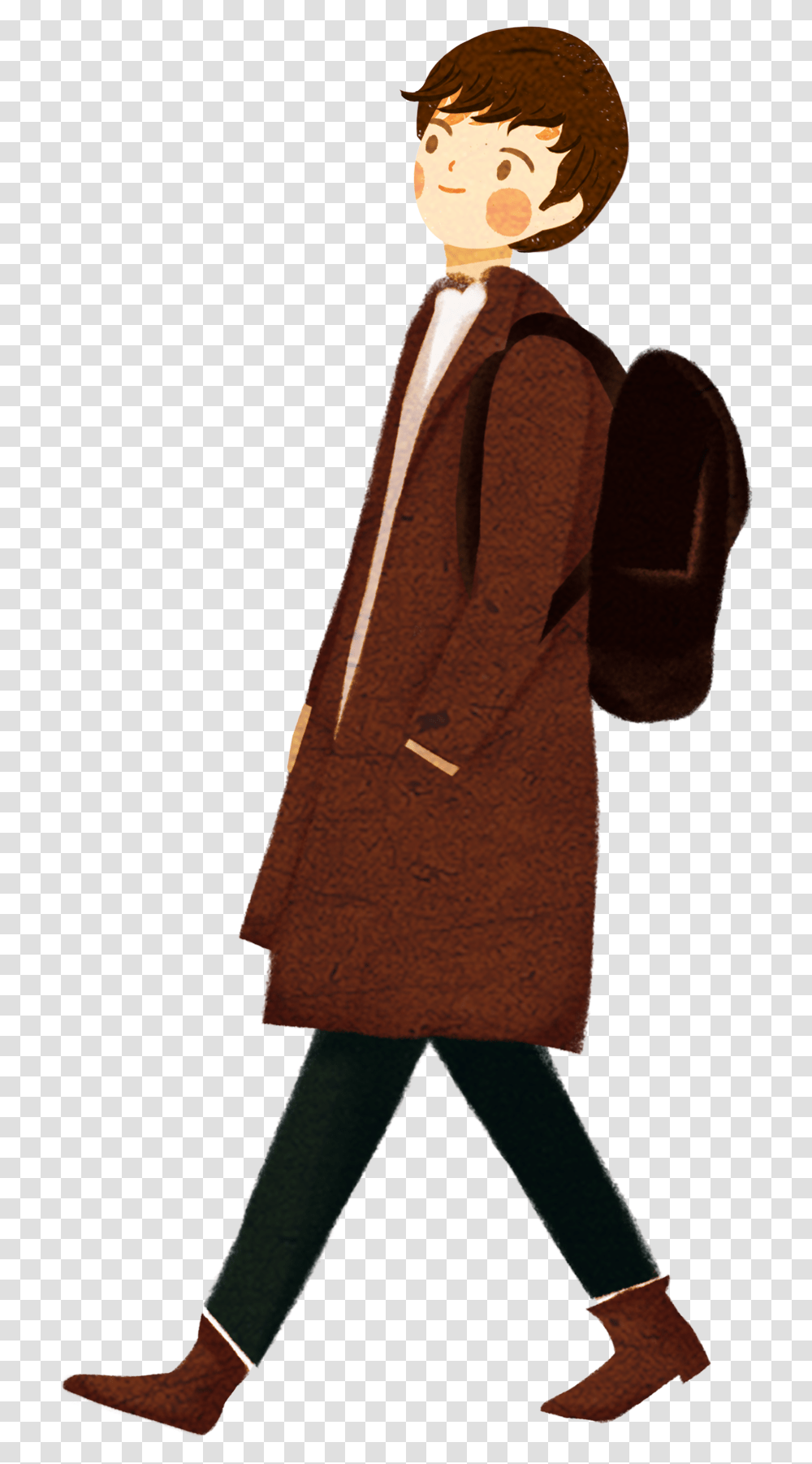 Cartoon Hand Drawn Autumn Man And Psd Walking Man, Clothing, Coat, Person, Sleeve Transparent Png