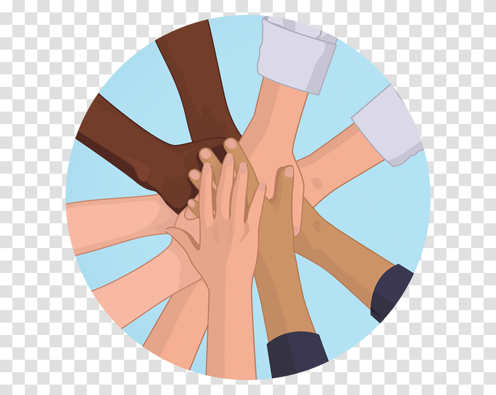 Cartoon Hands And Forearms Of All Races Putting Their Cartoon Hands In A Circle, Scissors, Blade, Weapon, Weaponry Transparent Png