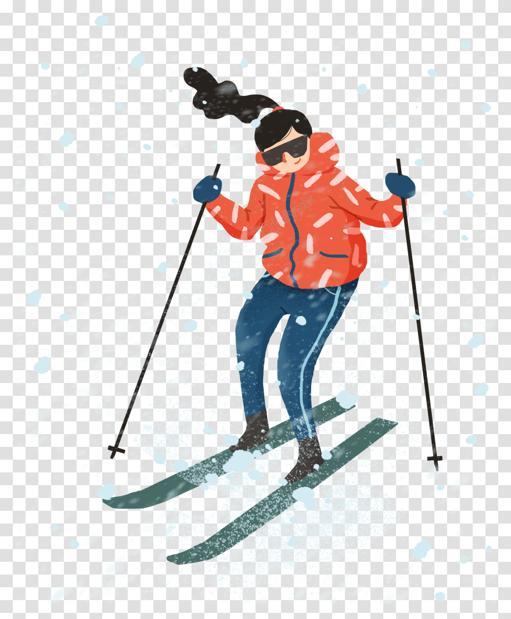 Cartoon Heavy Snow Illustration Character And Psd Cross Country Skiing Clipart Free, Outdoors, Nature, Person, Ice Transparent Png