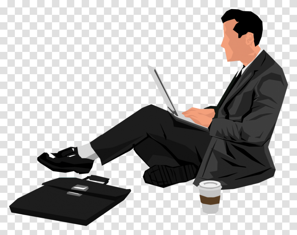 Cartoon Images With Laptop, Sitting, Person, Reading, Suit Transparent Png