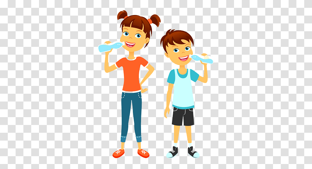 Cartoon Kids Drinking Water Pioneer, Person, Standing, Female, Girl Transparent Png
