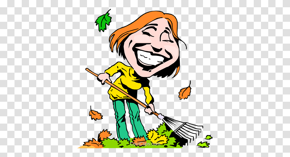 Cartoon Lady Raking Leaves Royalty Free Vector Clip Art, Person, Human, Cleaning, Bird Transparent Png