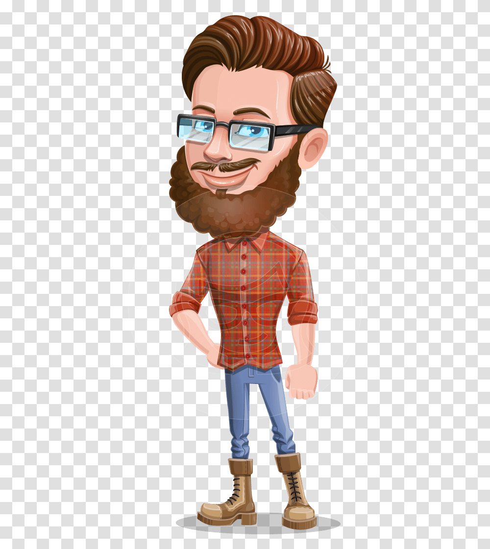 Cartoon Man Dressed As Lumberjack Vector Character Cartoon Man With Beard And Glasses, Sunglasses, Accessories, Person, Doll Transparent Png