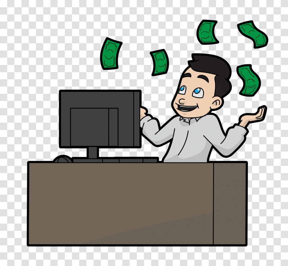 Cartoon Man Enjoying His Flying Online Money, Person, Human, Judge, Crowd Transparent Png