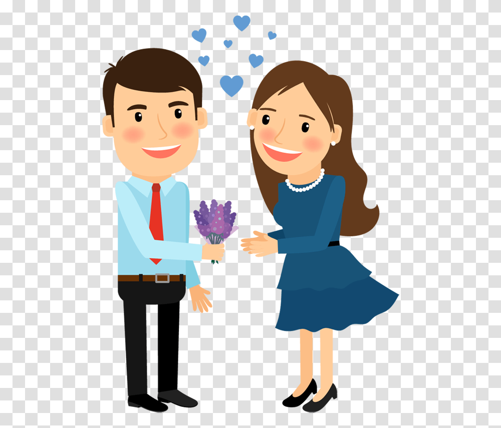 Cartoon Man Gives Flower To Woman For Love, Person, Human, Hand Transparent Png