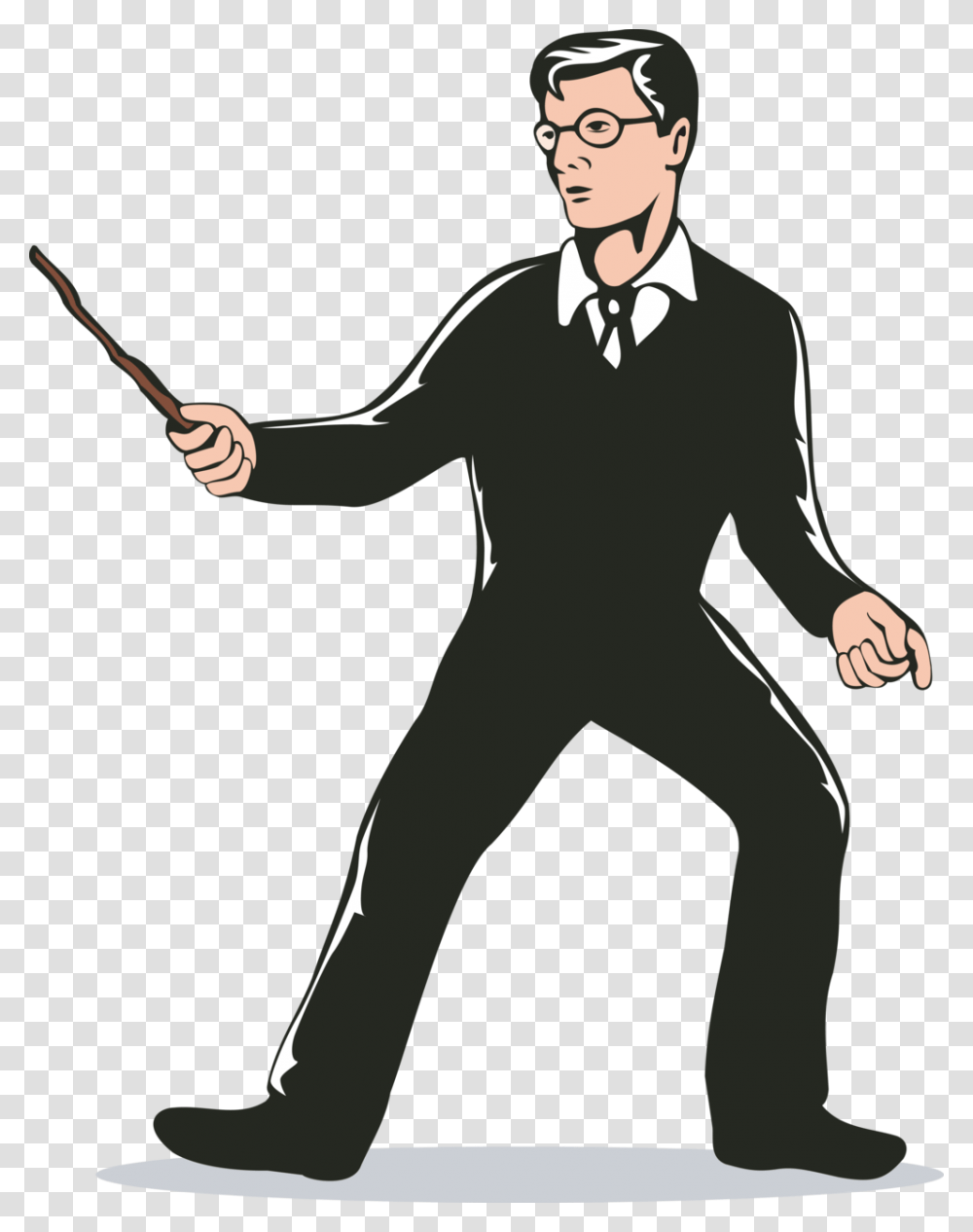 Cartoon Man Holding Wand, Person, Suit, Overcoat Transparent Png