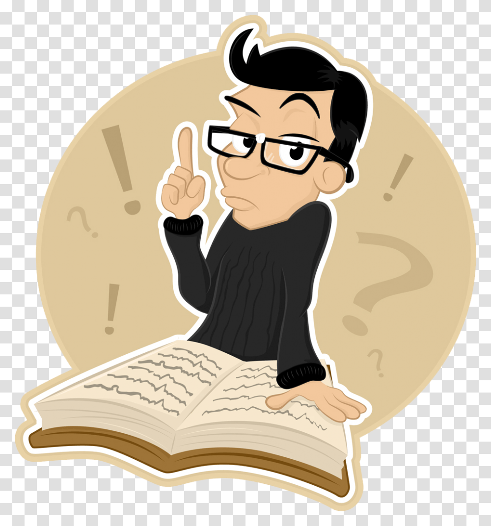 Cartoon Man With Book, Person, Outdoors, Reading Transparent Png