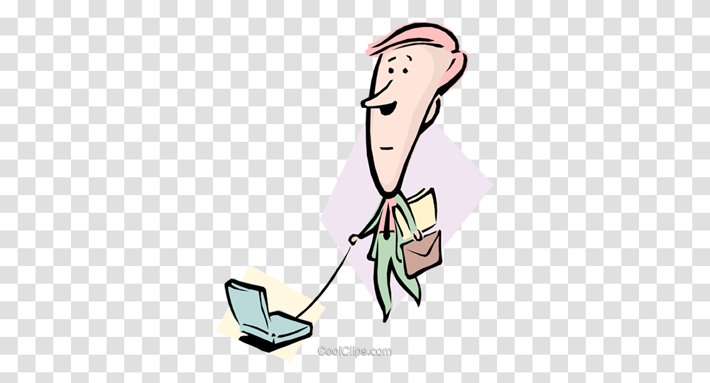 Cartoon Man With Computer On A Leash Royalty Free Vector Clip Art, Recycling Symbol, Gift, Performer Transparent Png