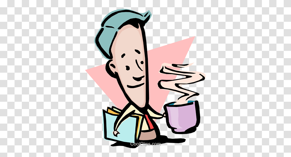 Cartoon Man With Cup Of Coffee Royalty Free Vector Clip Art, Drawing, Advertisement, Poster Transparent Png