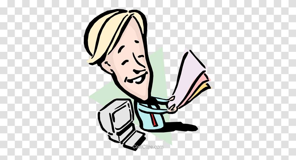 Cartoon Man With Paperwork Royalty Free Vector Clip Art, Performer, Head Transparent Png