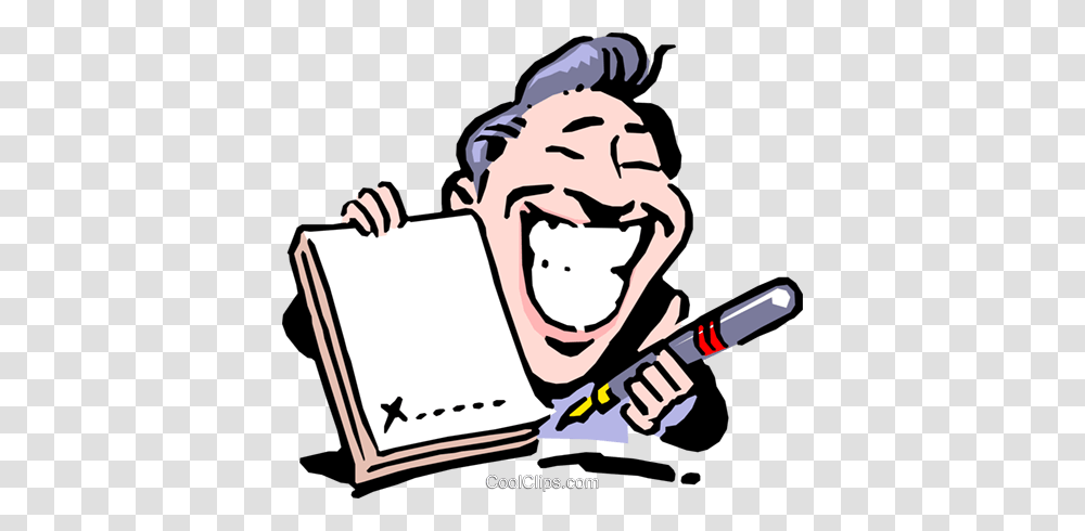 Cartoon Man With Pen And Contract Royalty Free Vector Clip Art, Paper, Girl, Female Transparent Png