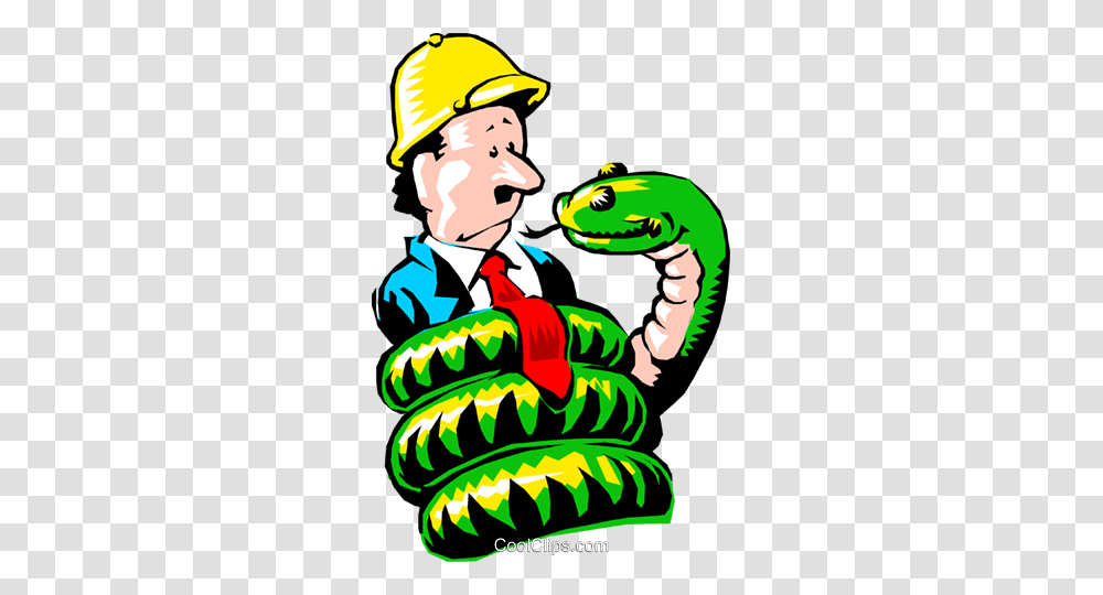 Cartoon Man With Python Royalty Free Vector Clip Art Illustration, Helmet, Apparel, Person Transparent Png