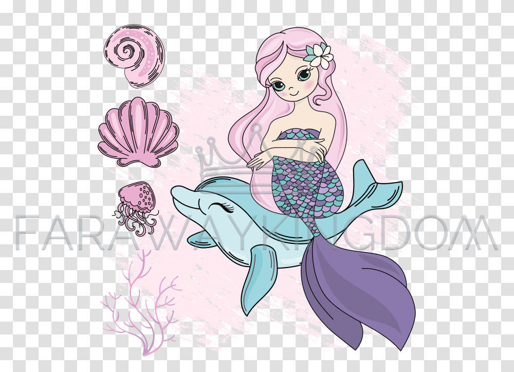 Cartoon Mermaid On A Dolphin, Person, Animal, Sea Life Transparent Png