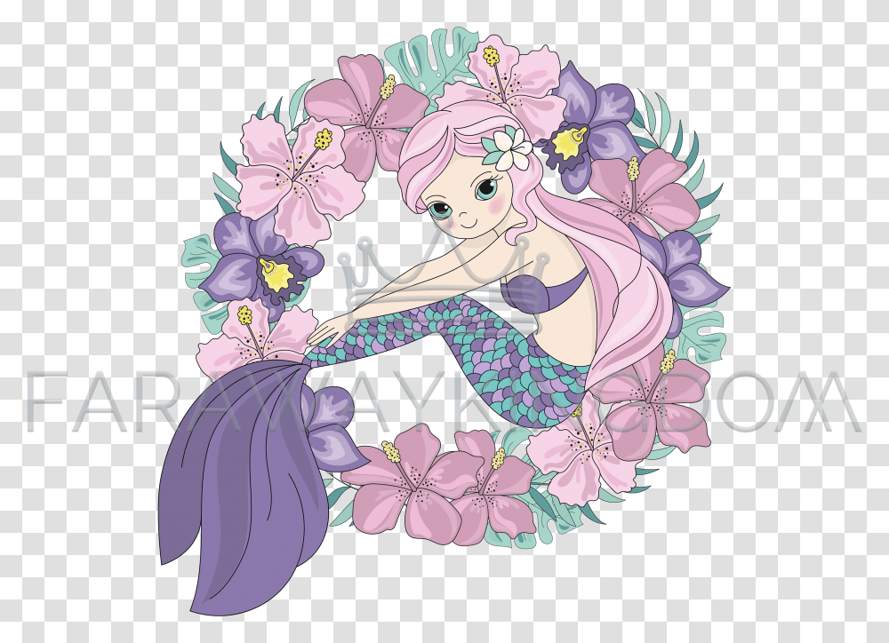 Cartoon Mermaid Princess, Floral Design, Pattern, Performer Transparent Png