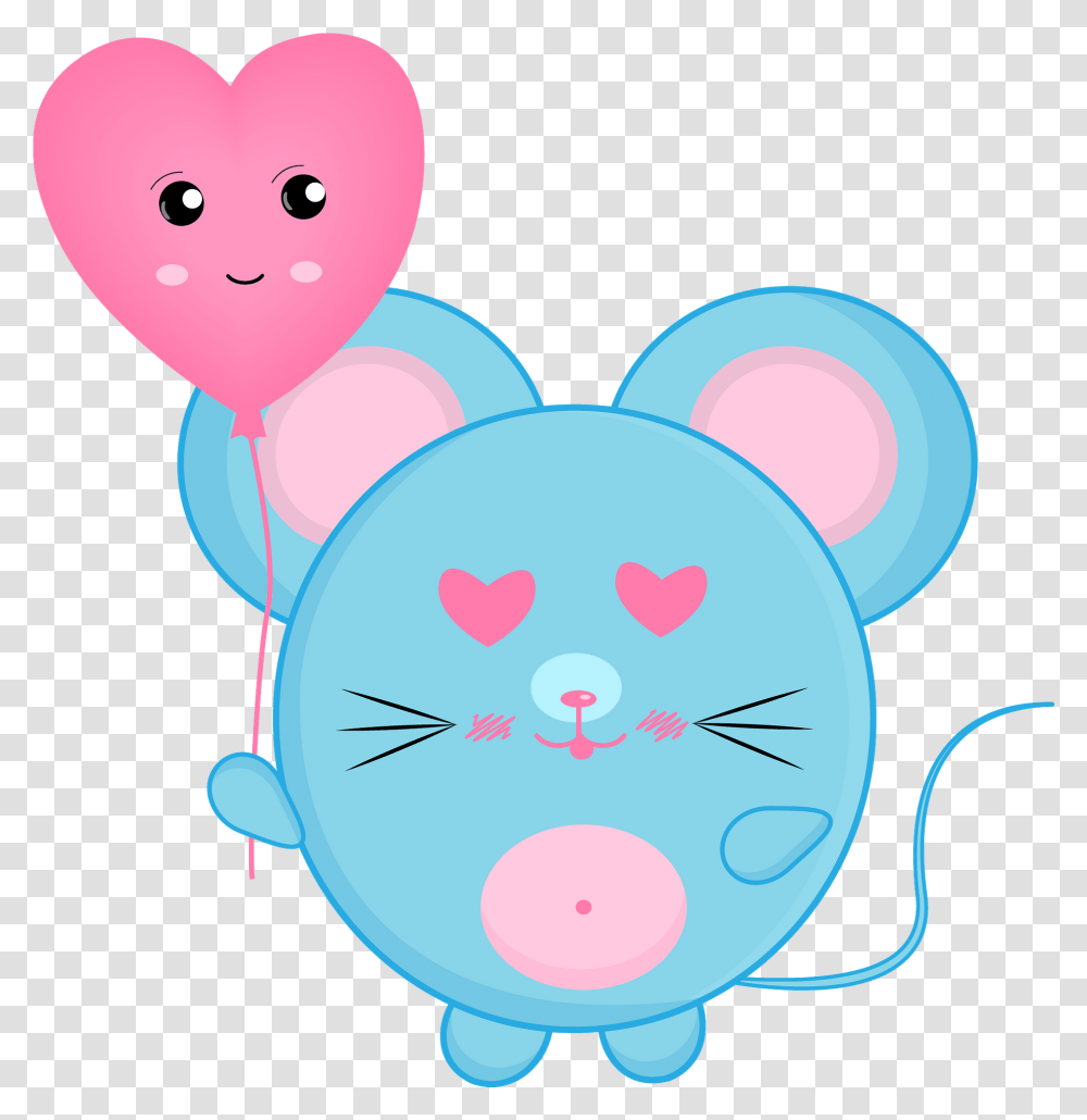 Cartoon Mouse With Heart Balloon Clipart Free Download Blue And Pink Mouse Cartoon, Piggy Bank, Sphere Transparent Png
