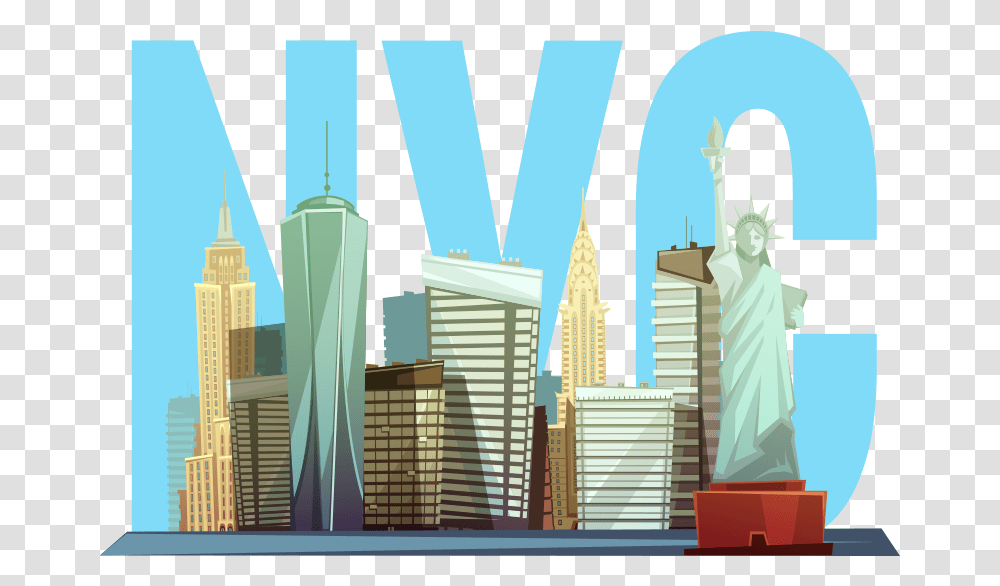 Cartoon Nyc Skyline New York Wall Decal Vertical, City, Urban, Building, High Rise Transparent Png