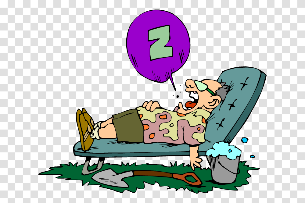 Cartoon Of A Lazy Man Snoring In A Lawn Chair Lazy Clipart, Furniture, Bed, Poster Transparent Png