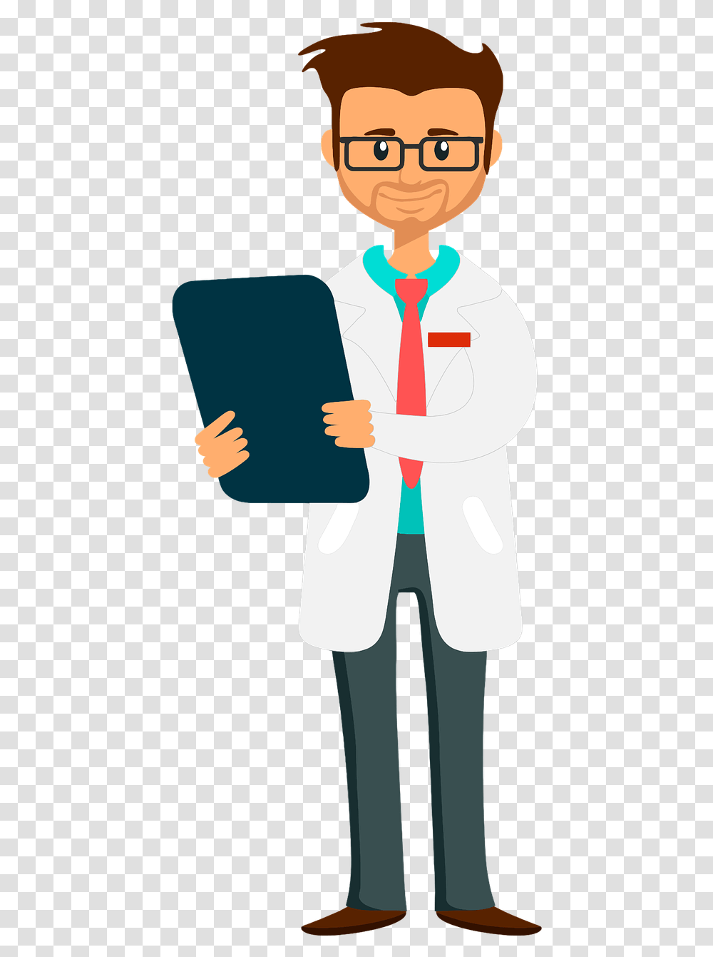Cartoon Of A Man Wearing A Lab Coat With A Clipboard Doctor Animation Gif, Shirt, Person, Tie Transparent Png