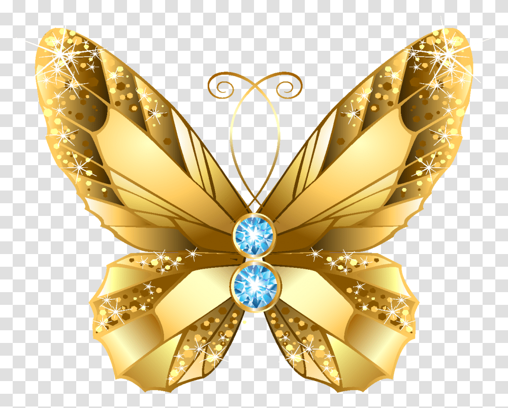 Cartoon Ornate Golden Butterfly Element Butterfly Gold Gold Golden Butterfly, Diamond, Gemstone, Jewelry, Accessories Transparent Png